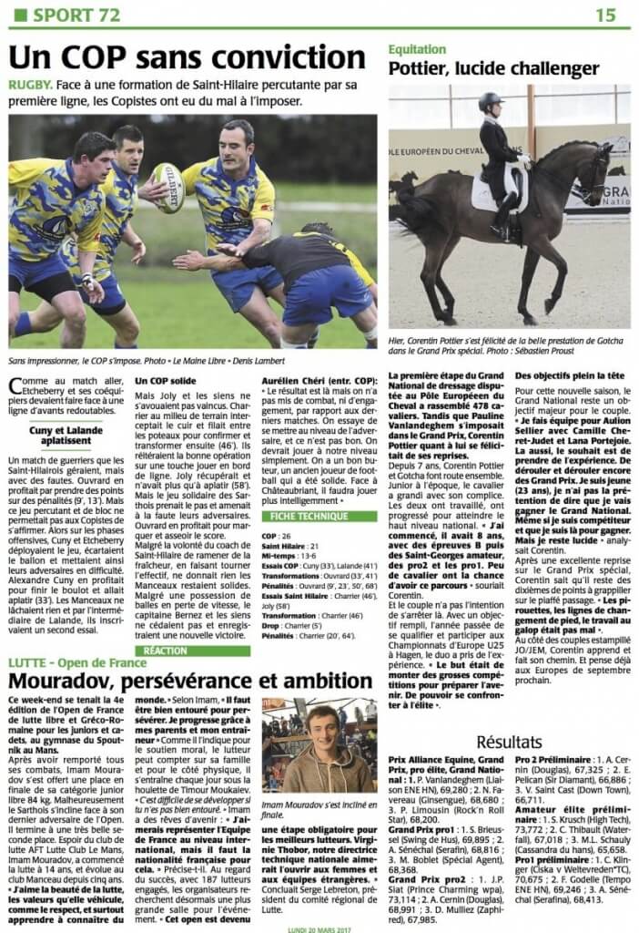 Corentin à l'honneur dans Le Maine Libre