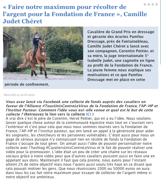Cheval Magazine : Solidarité chez les cavaliers